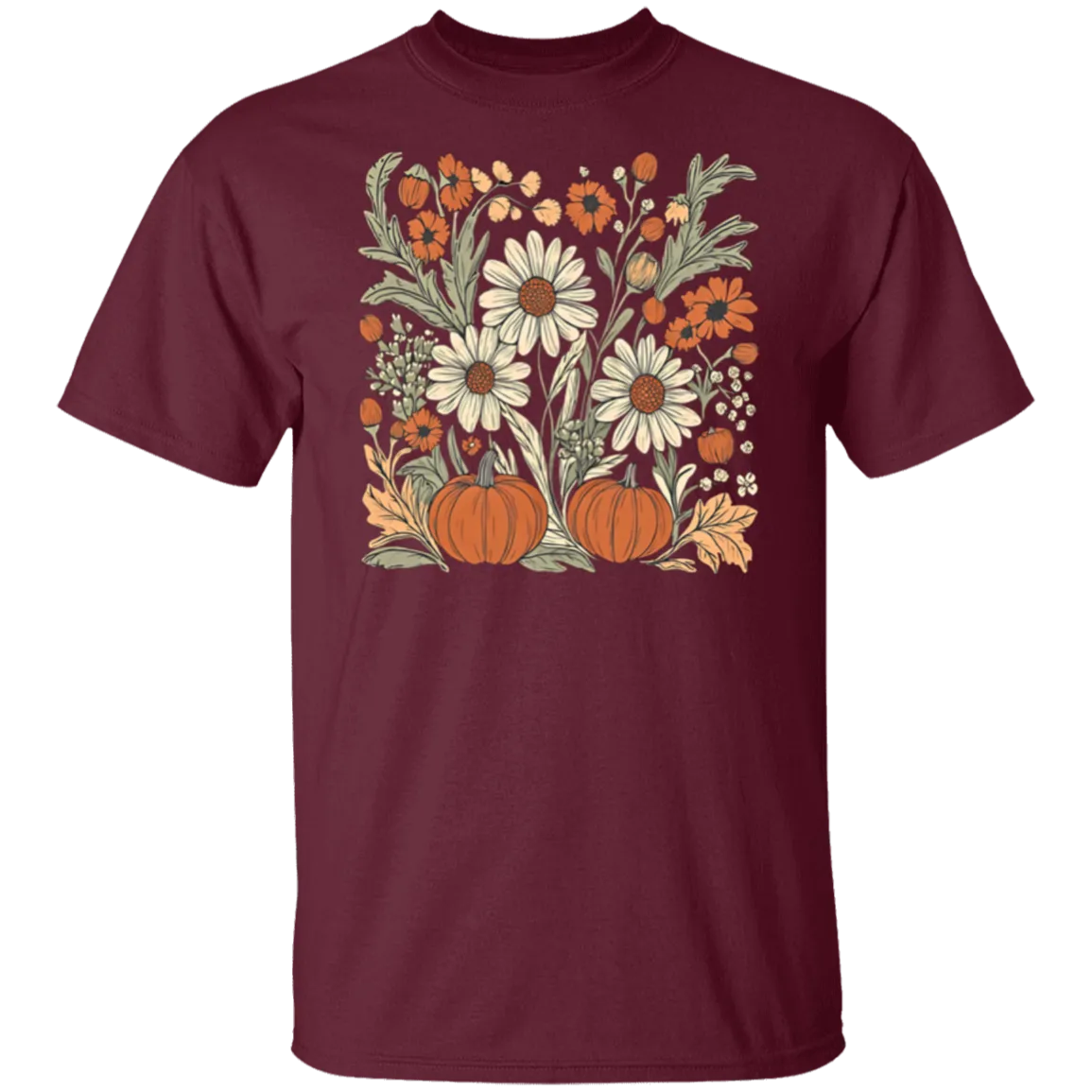 Boho Floral Pumpkin Gildan T-Shirt – Cozy Fall Fashion for Autumn Lovers!