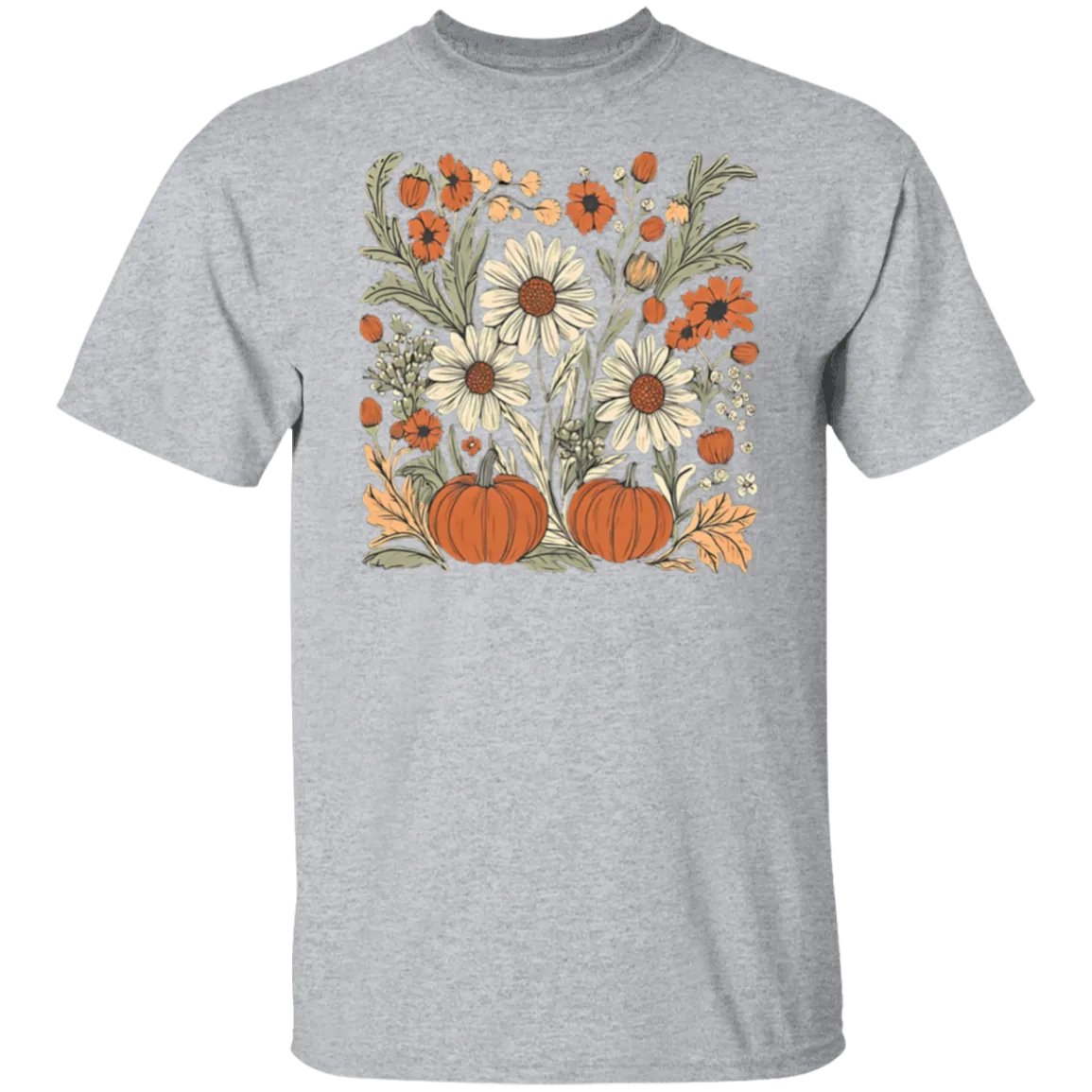 Boho Floral Pumpkin Gildan T-Shirt – Cozy Fall Fashion for Autumn Lovers!