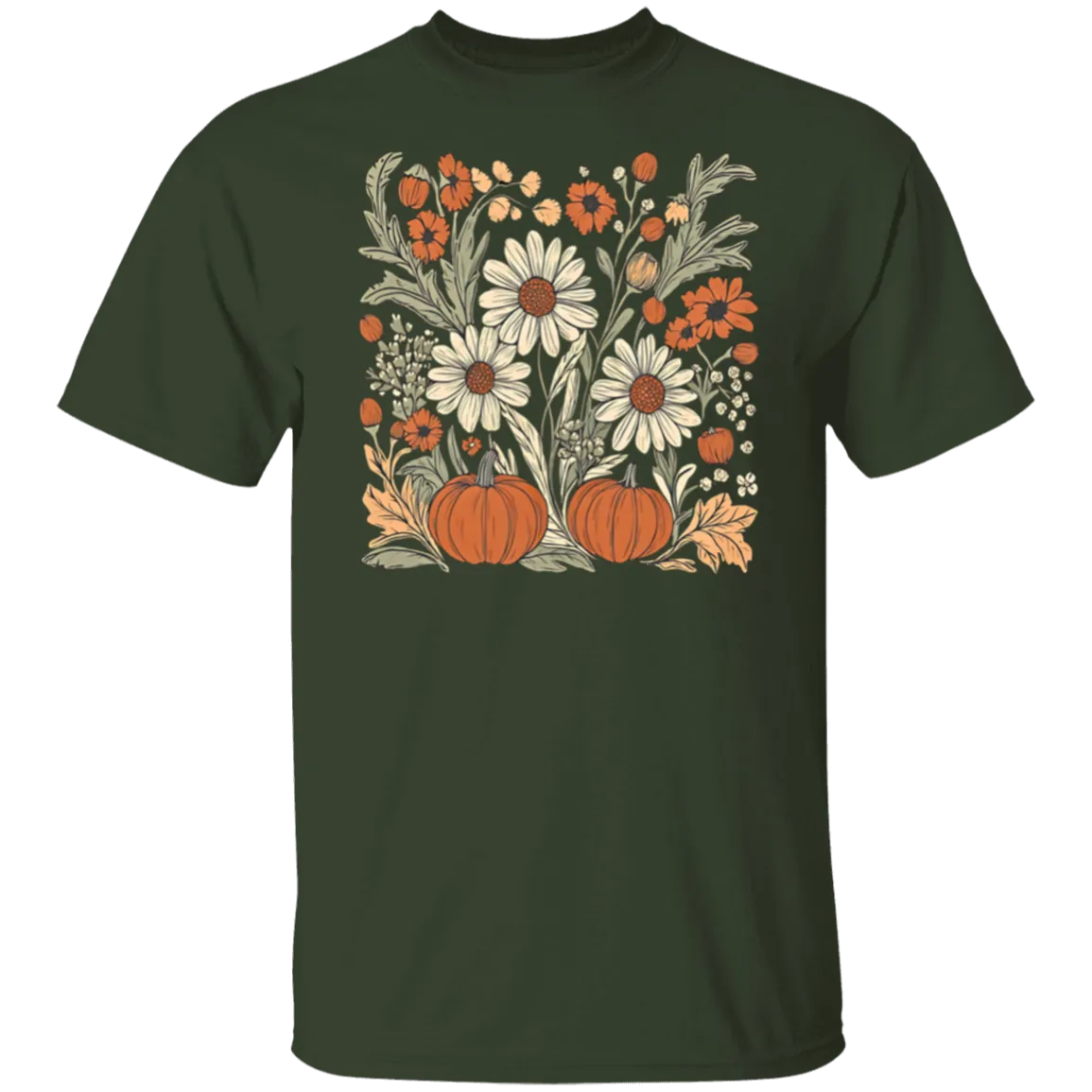 Boho Floral Pumpkin Gildan T-Shirt – Cozy Fall Fashion for Autumn Lovers!