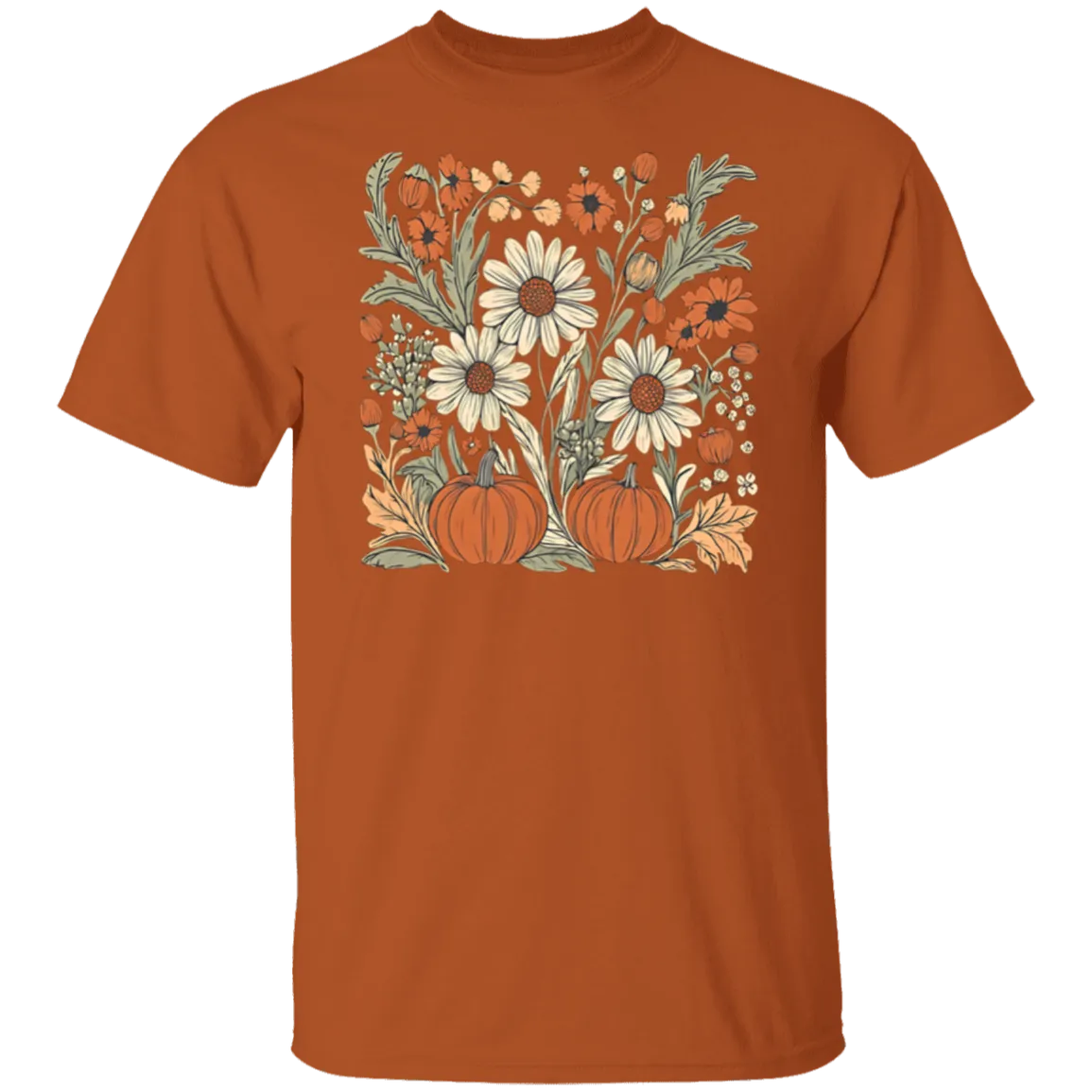 Boho Floral Pumpkin Gildan T-Shirt – Cozy Fall Fashion for Autumn Lovers!