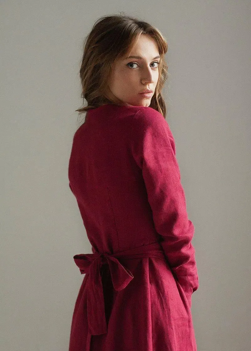 Burgundy Maxi Linen Dress Janet