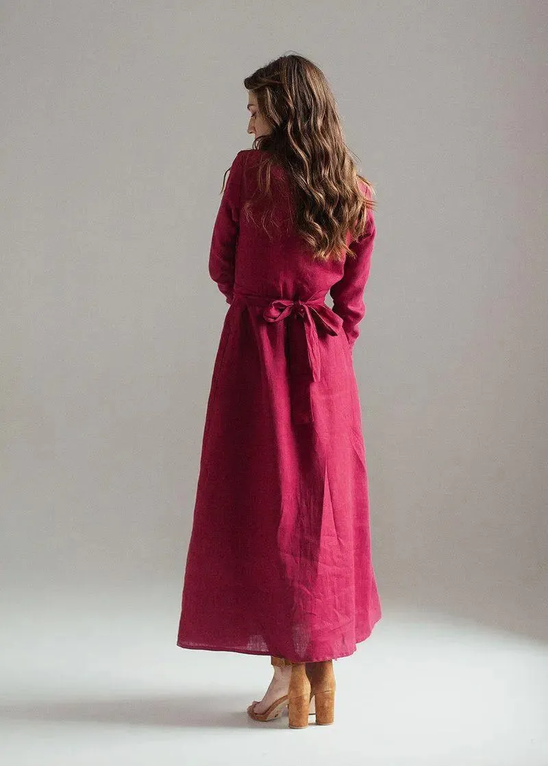 Burgundy Maxi Linen Dress Janet