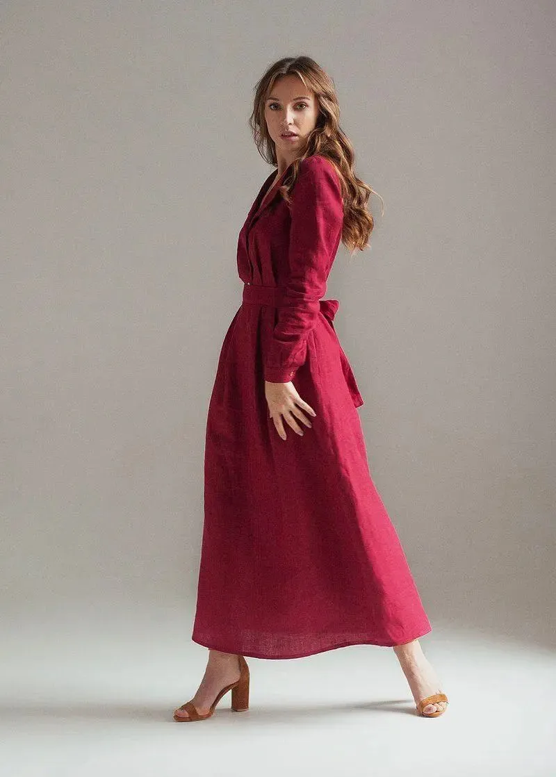 Burgundy Maxi Linen Dress Janet