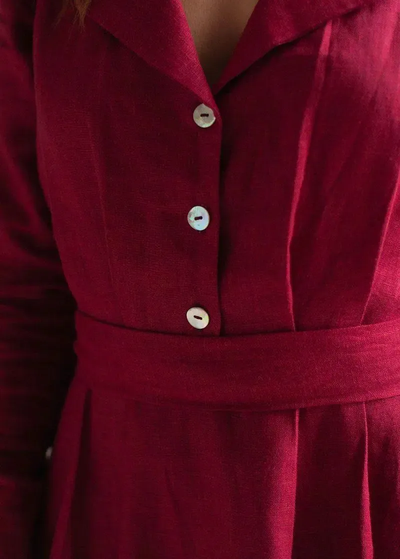 Burgundy Maxi Linen Dress Janet