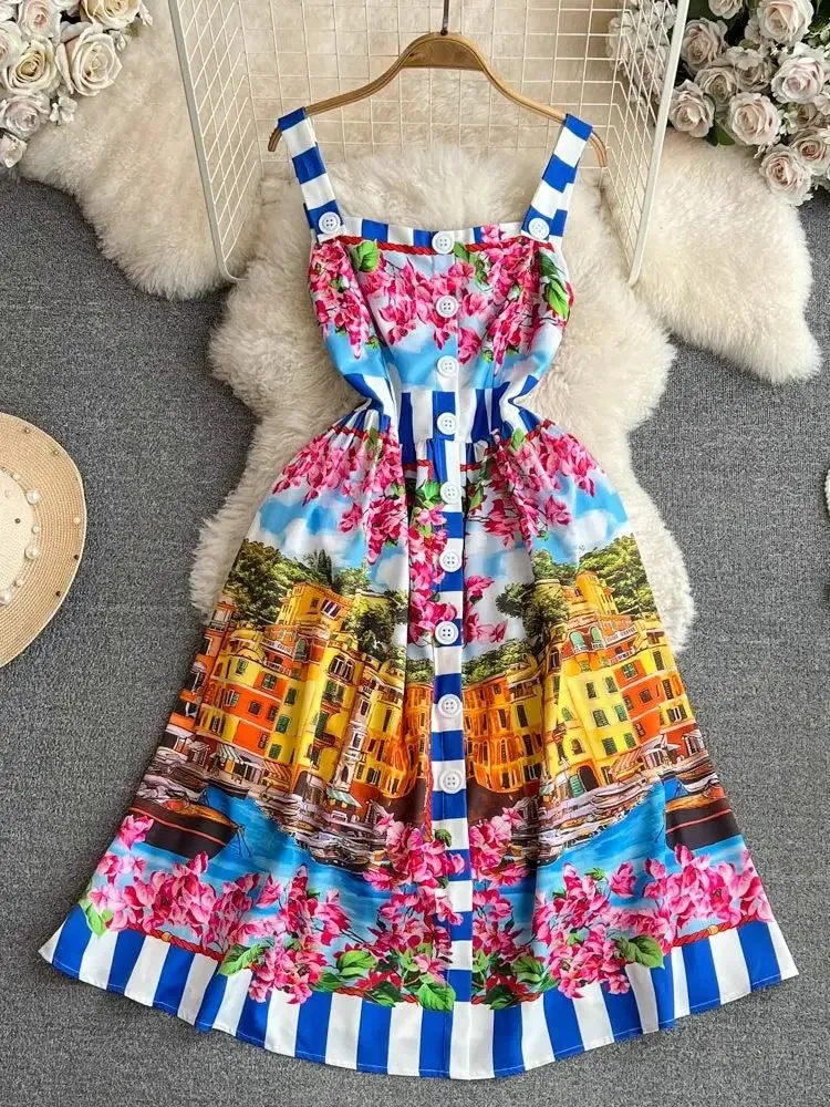 Buttons Spaghetti Strap Dress