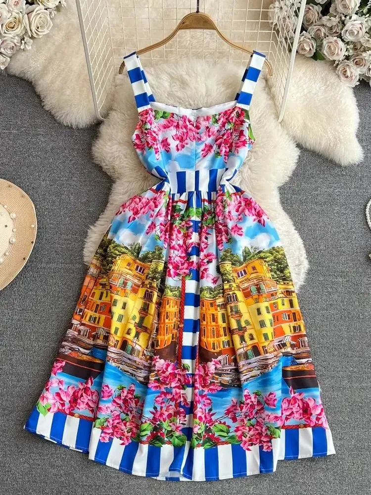 Buttons Spaghetti Strap Dress
