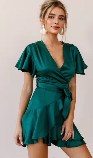 Cami Angel Sleeve Faux Wrap Dress Jade