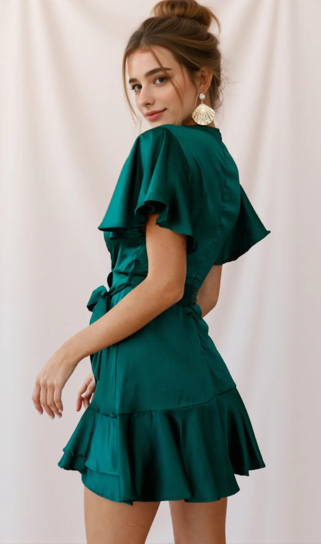 Cami Angel Sleeve Faux Wrap Dress Jade