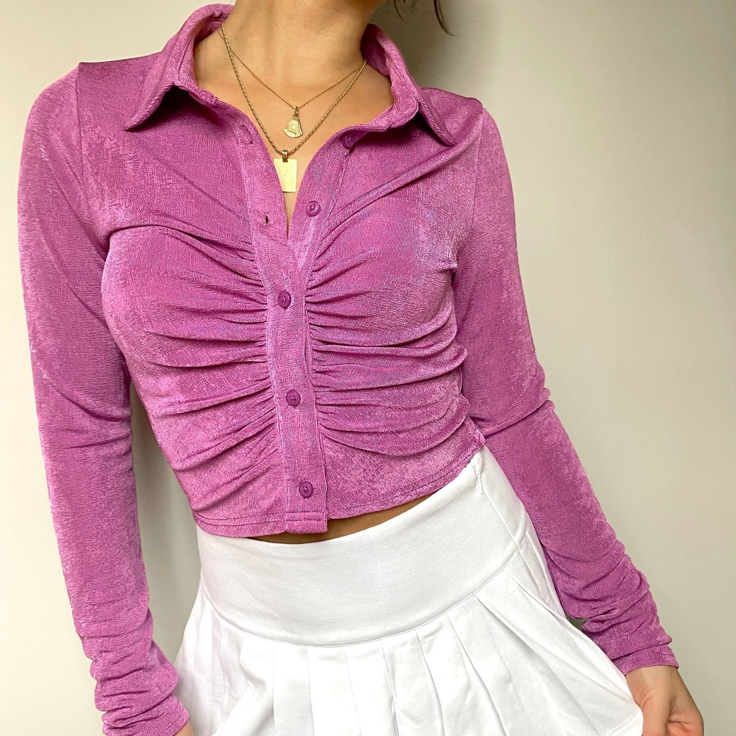 Catch Me Purple Ruched Long Sleeve