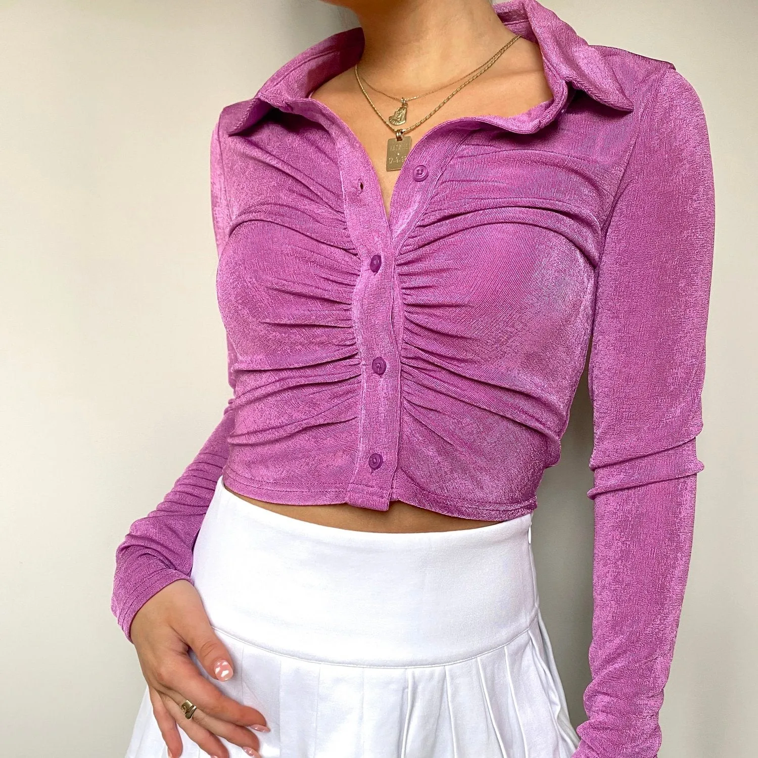 Catch Me Purple Ruched Long Sleeve