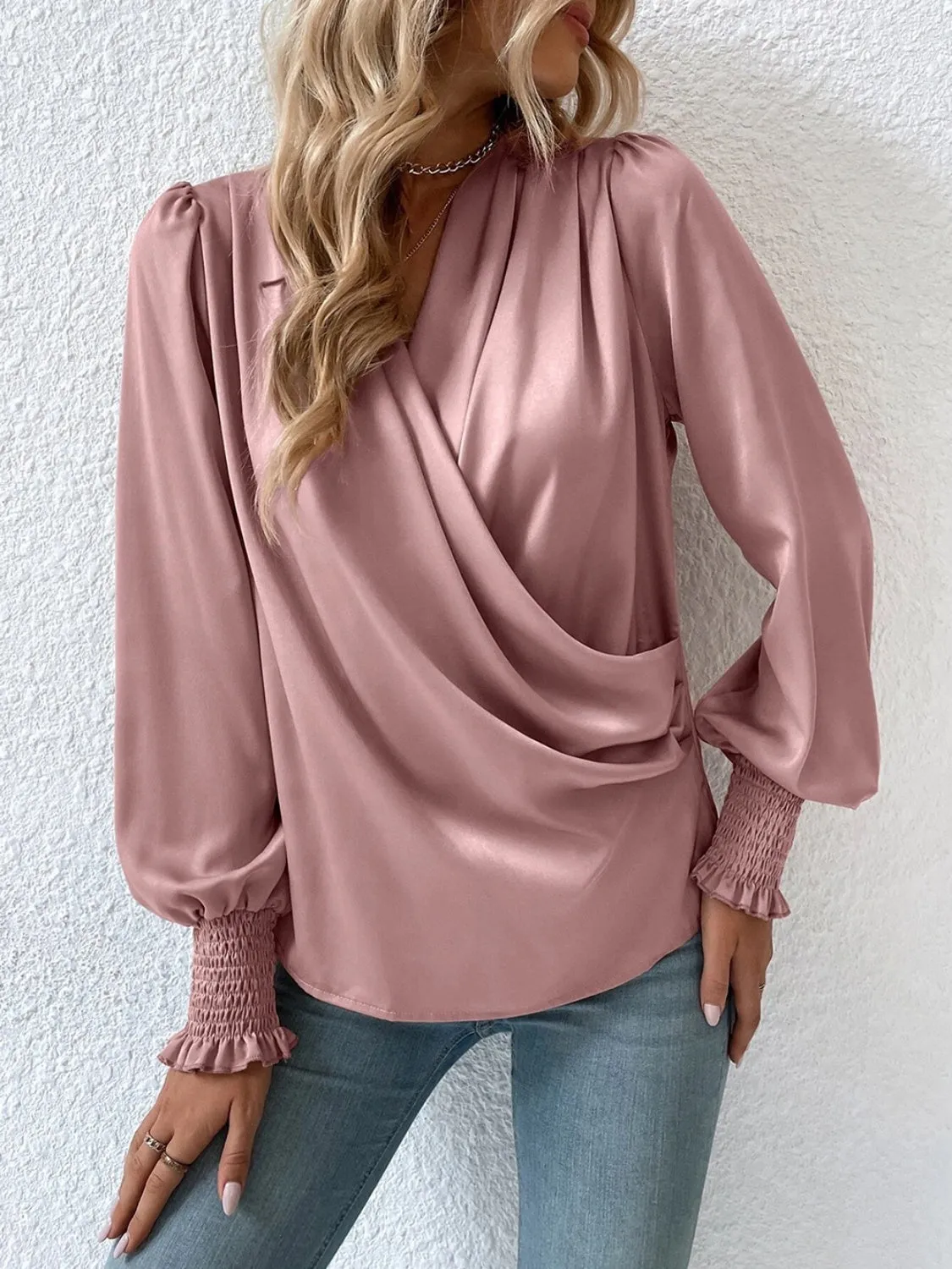 Charli Surplice Smocked Lantern Sleeve Blouse