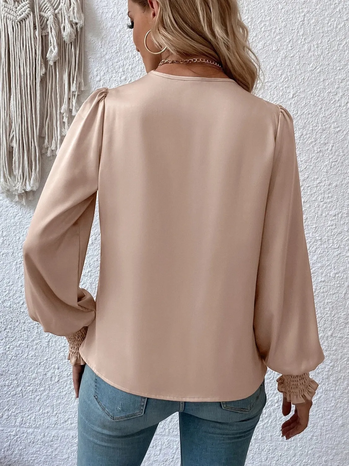 Charli Surplice Smocked Lantern Sleeve Blouse