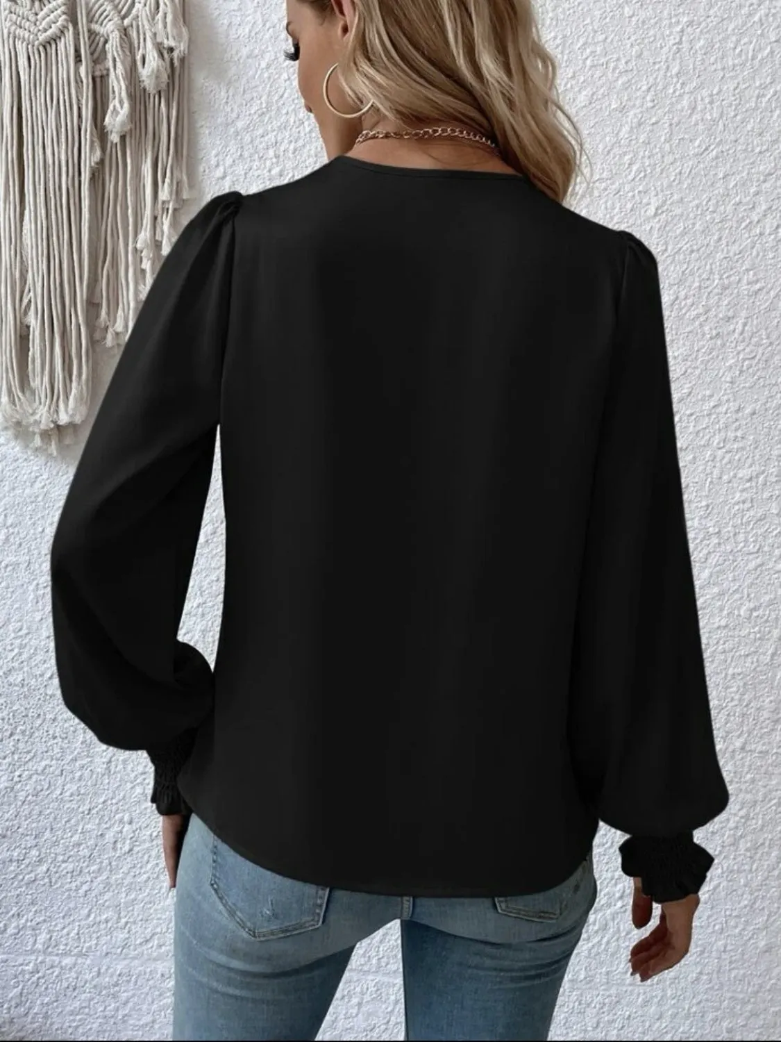 Charli Surplice Smocked Lantern Sleeve Blouse