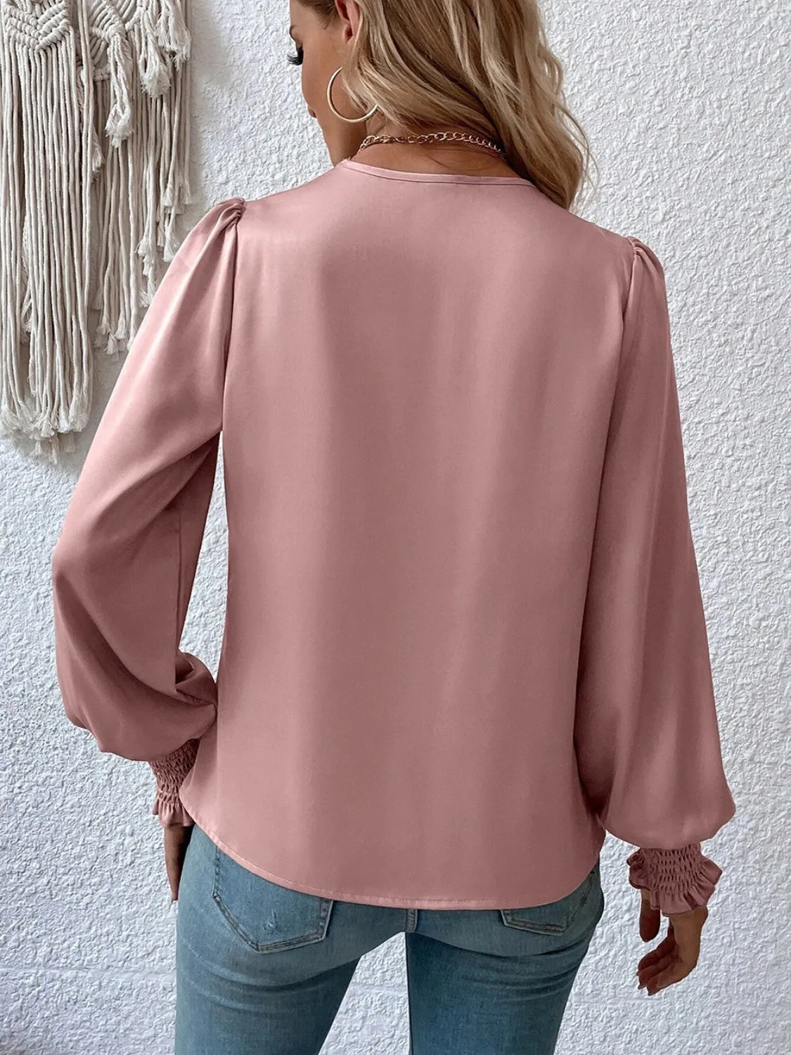 Charli Surplice Smocked Lantern Sleeve Blouse