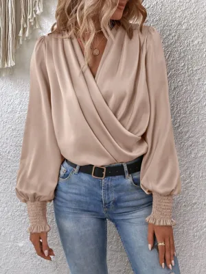 Charli Surplice Smocked Lantern Sleeve Blouse