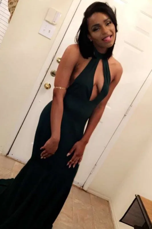 Cheap Halter Sleeveless Long Mermaid Evening Party Prom Dress