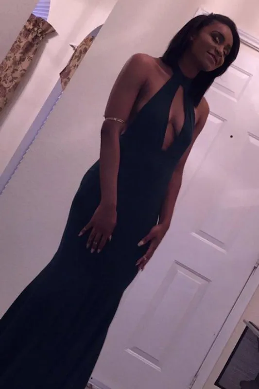 Cheap Halter Sleeveless Long Mermaid Evening Party Prom Dress