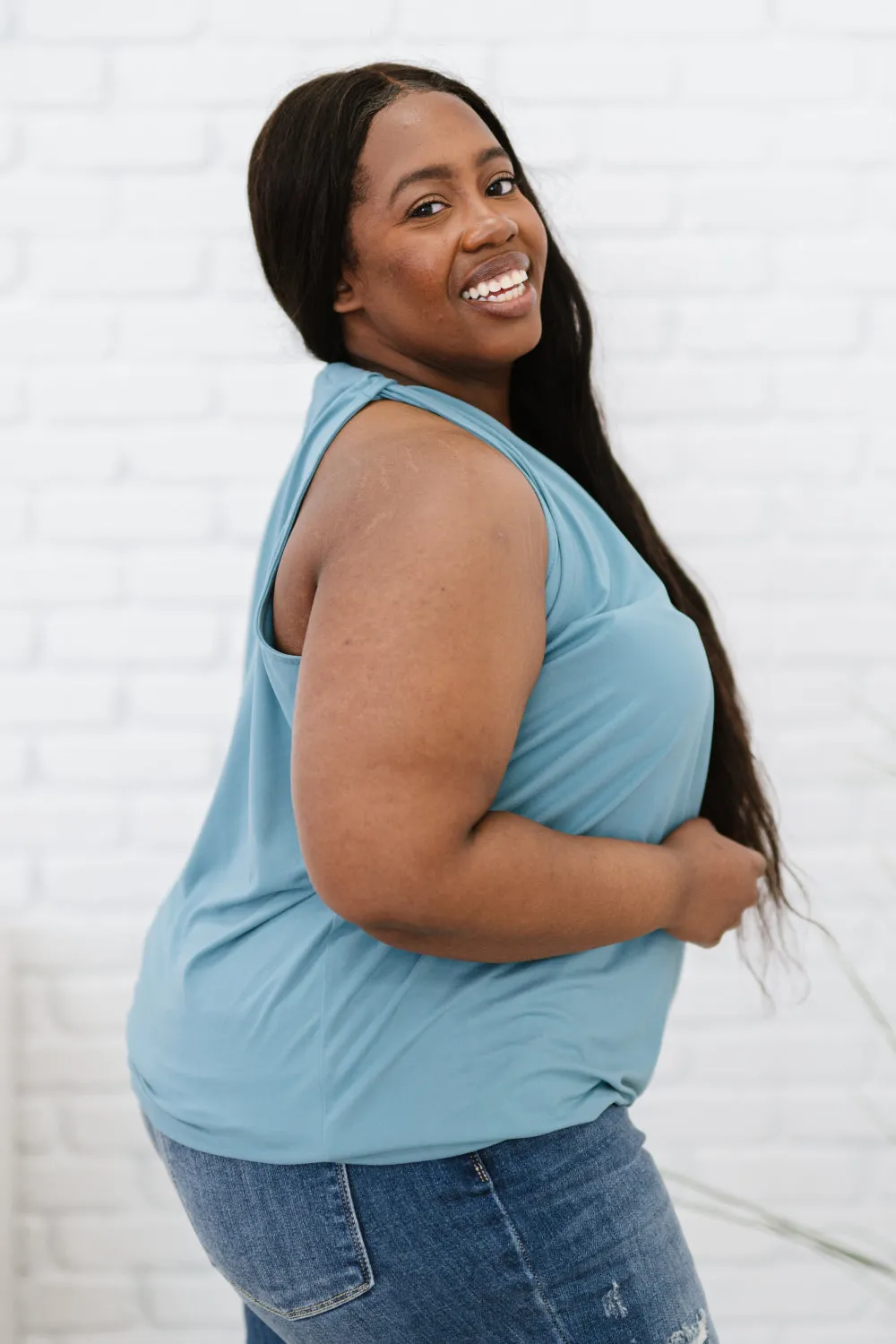 Cherished Time Surplice Top in Blue Grey