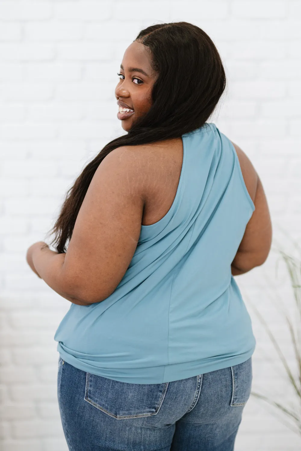 Cherished Time Surplice Top in Blue Grey