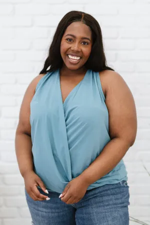 Cherished Time Surplice Top in Blue Grey