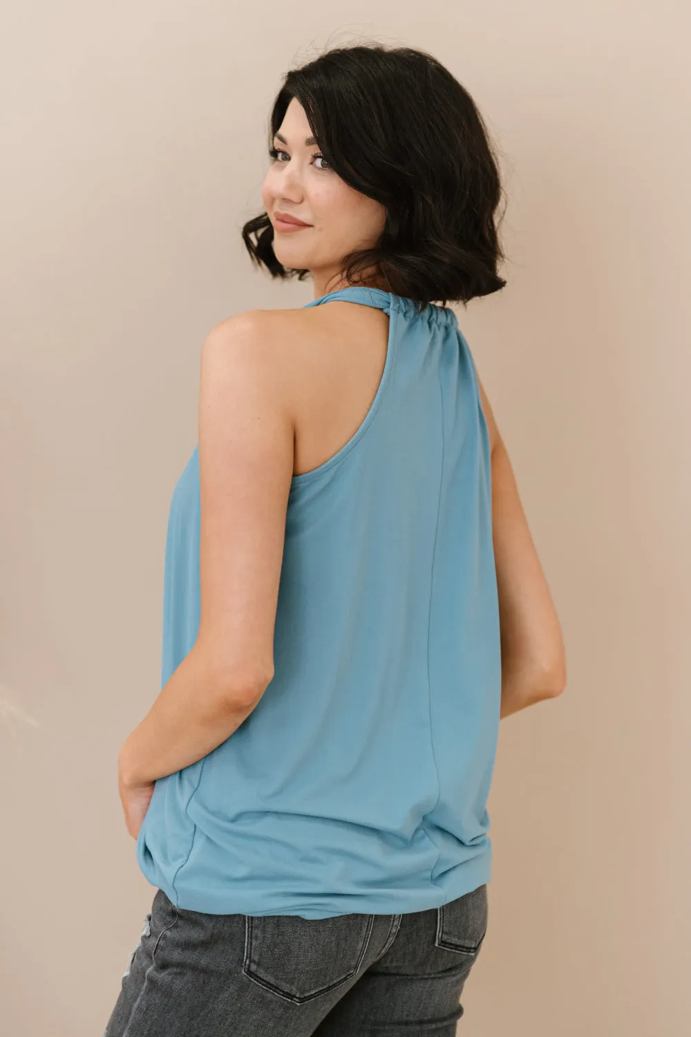 Cherished Time Surplice Top in Blue Grey