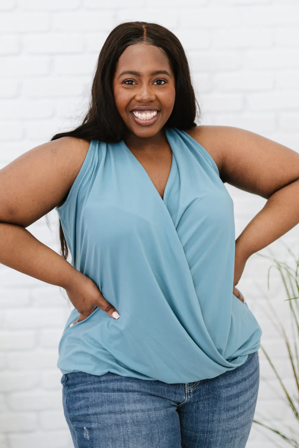 Cherished Time Surplice Top in Blue Grey
