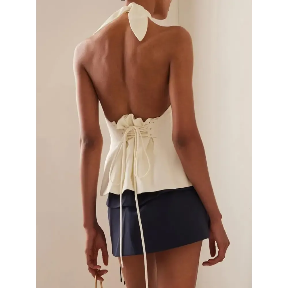 Chic Halter Neck Top with Lace-Up Detailing for Y2K Style