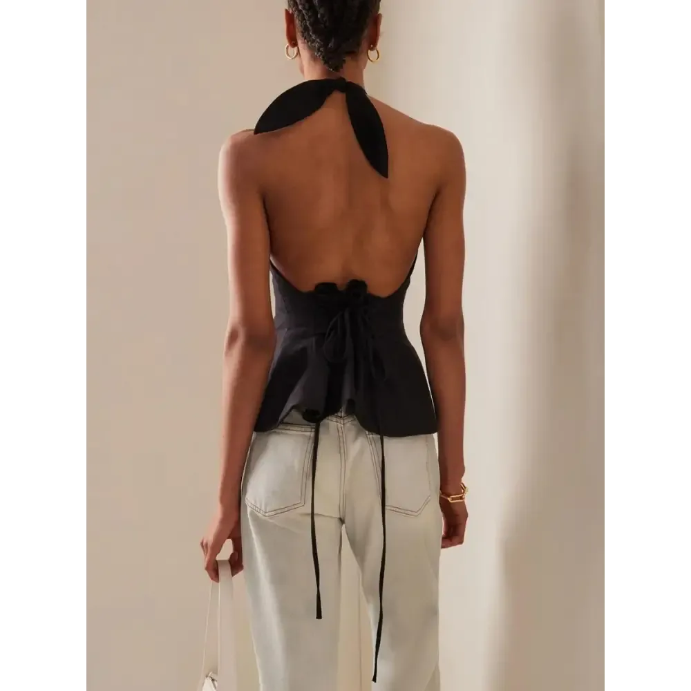 Chic Halter Neck Top with Lace-Up Detailing for Y2K Style