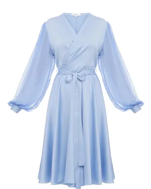Classic Blue Wrap Dress Long Sleeve