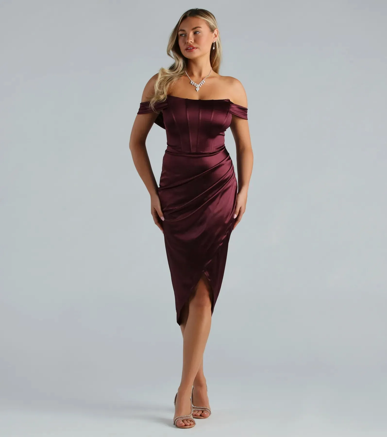 Coraline Satin Corset Wrap Formal Dress