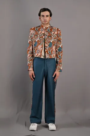 Corey - Maroon & Multi Printed Short Jacket , Shirt & Pant Set