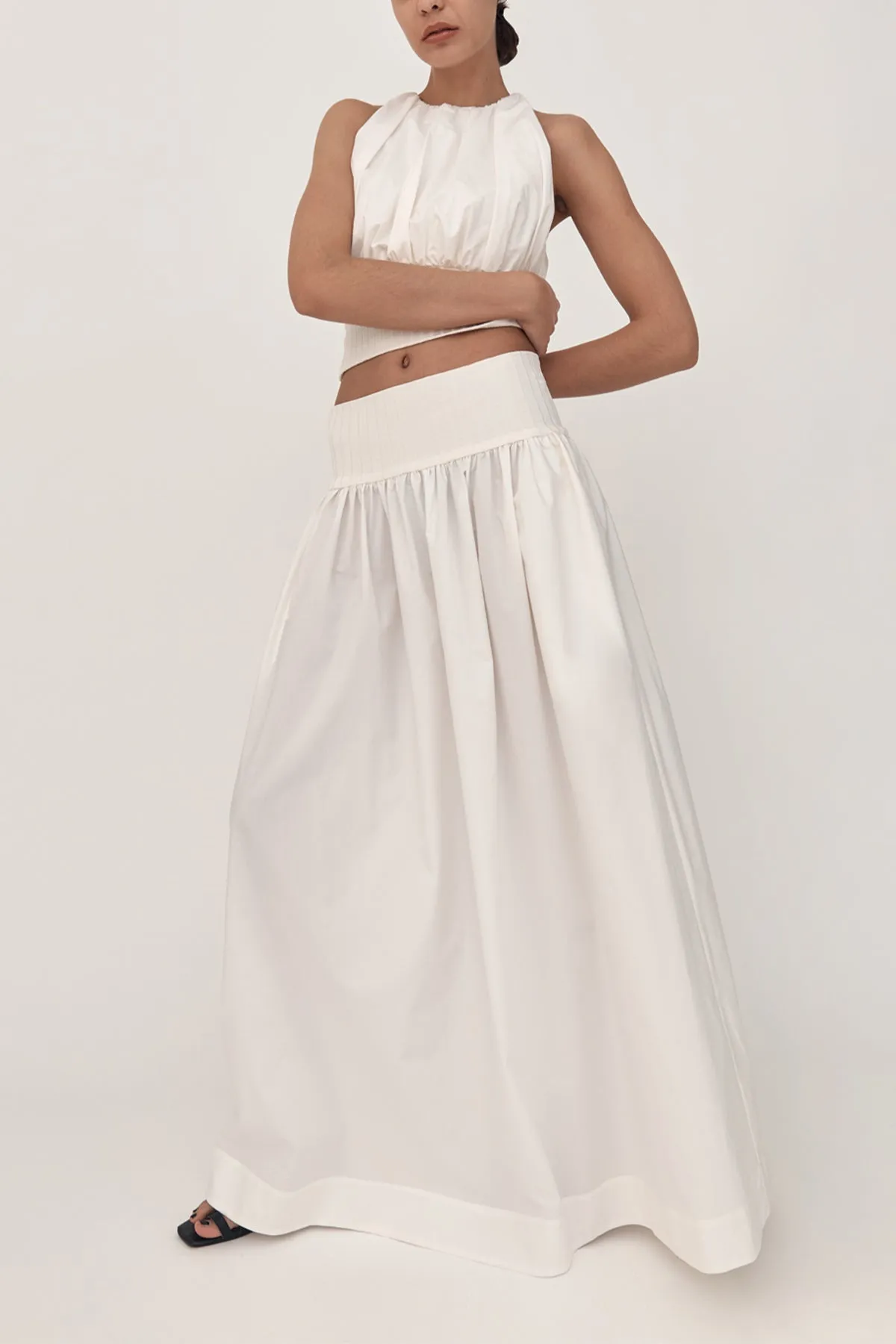 Cotton Rib Maxi Skirt in Ivory
