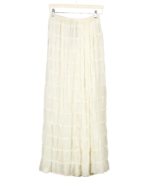 Cream Chiffon Shirred Maxi Skirt UK S/M