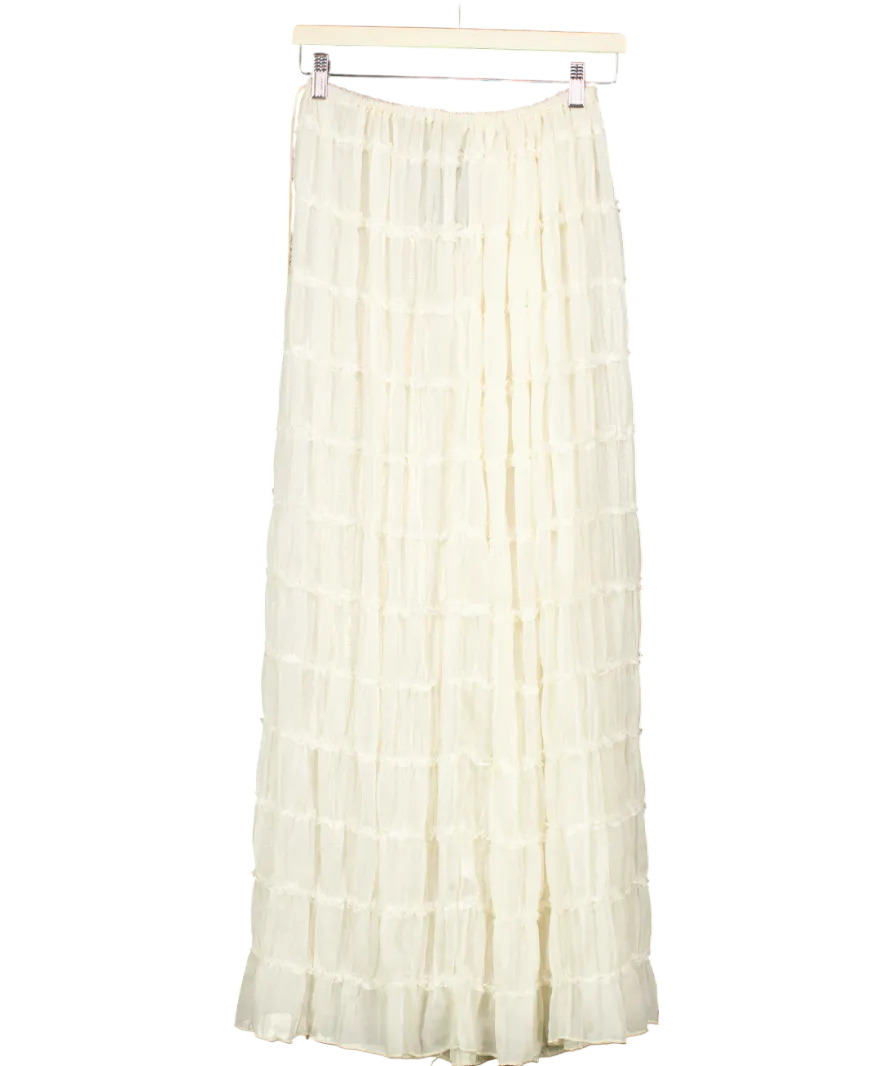 Cream Chiffon Shirred Maxi Skirt UK S/M