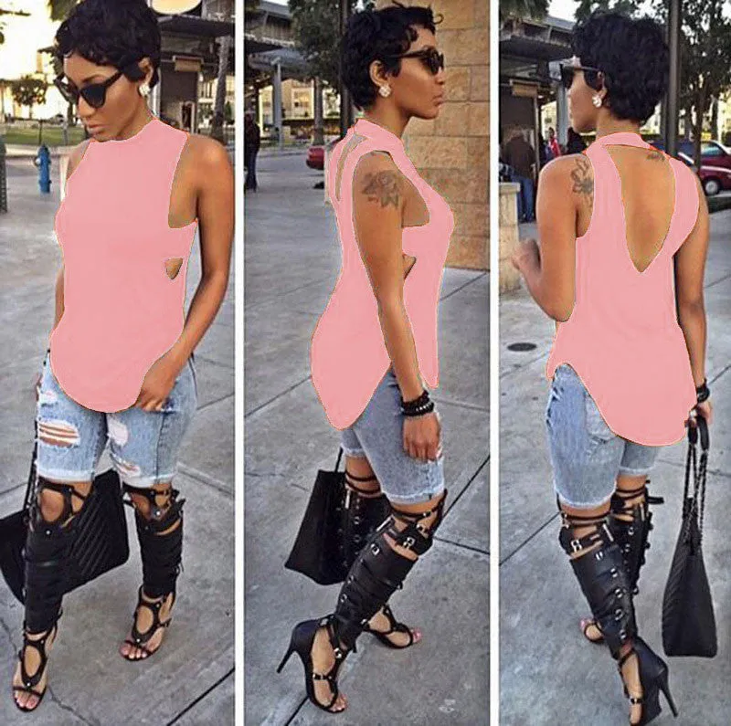 Cropped Solid Cutout Back Asymmetric Tank Top