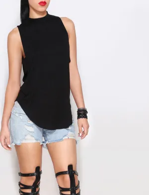 Cropped Solid Cutout Back Asymmetric Tank Top