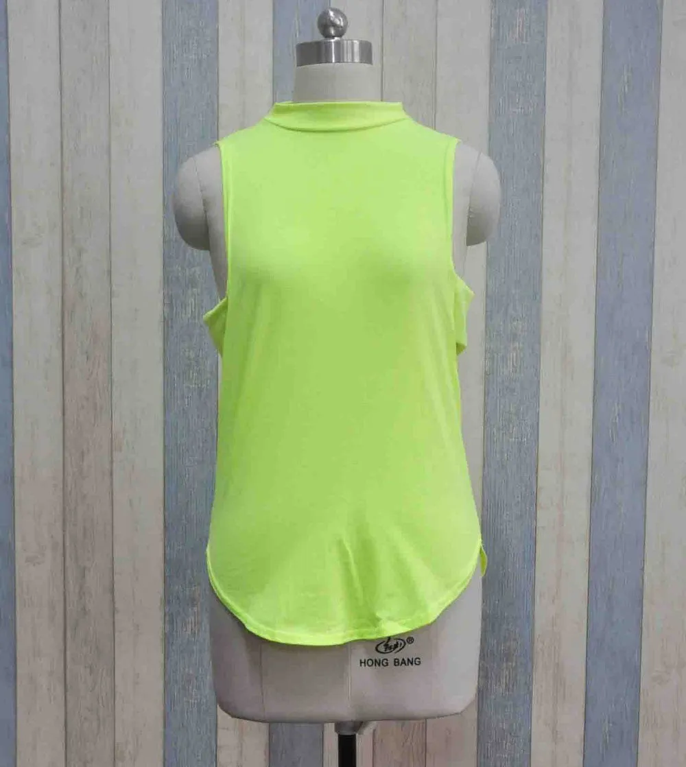 Cropped Solid Cutout Back Asymmetric Tank Top