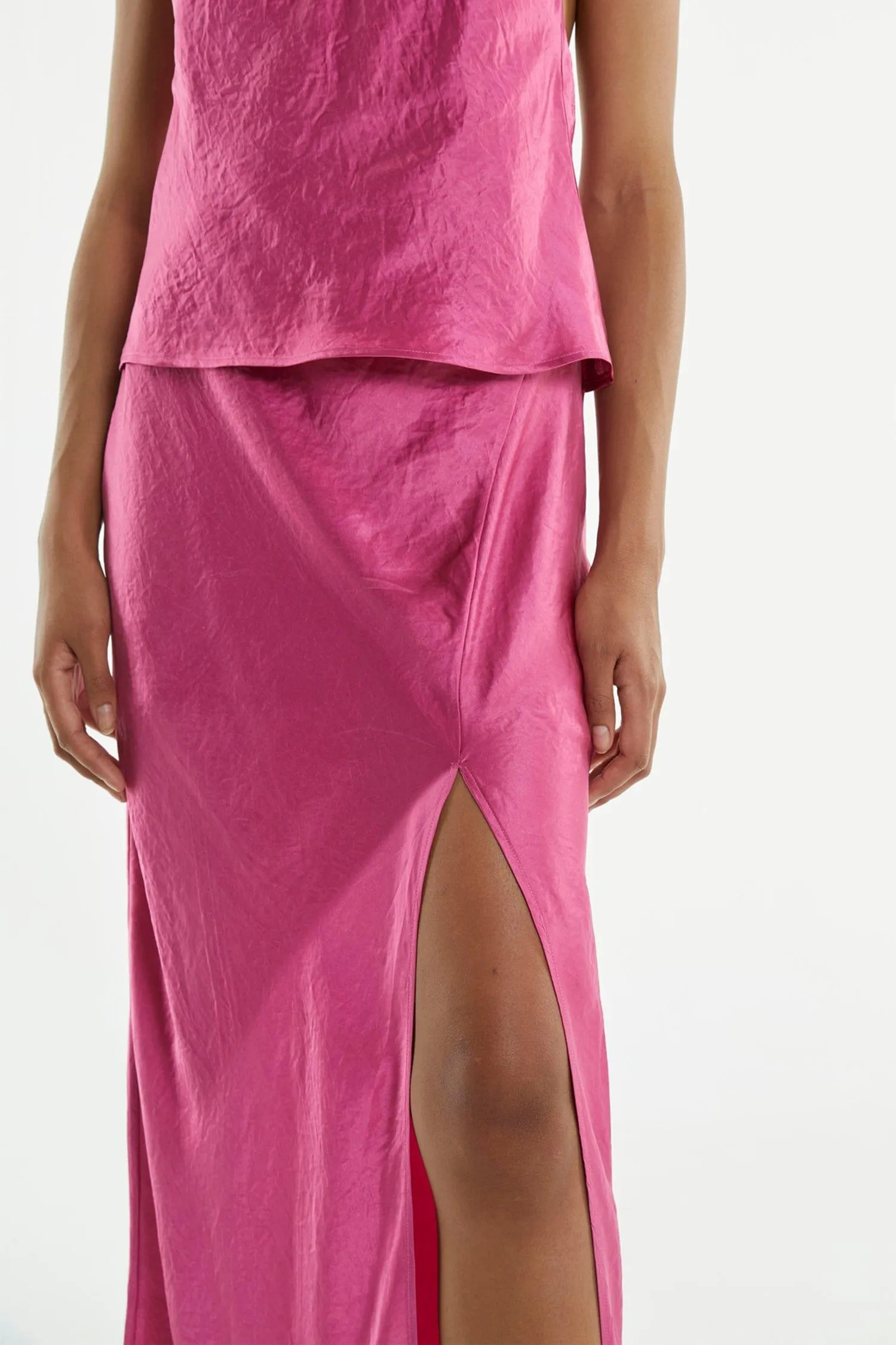 CRUSH BIAS SPLIT MAXI SKIRT | WATERMELON