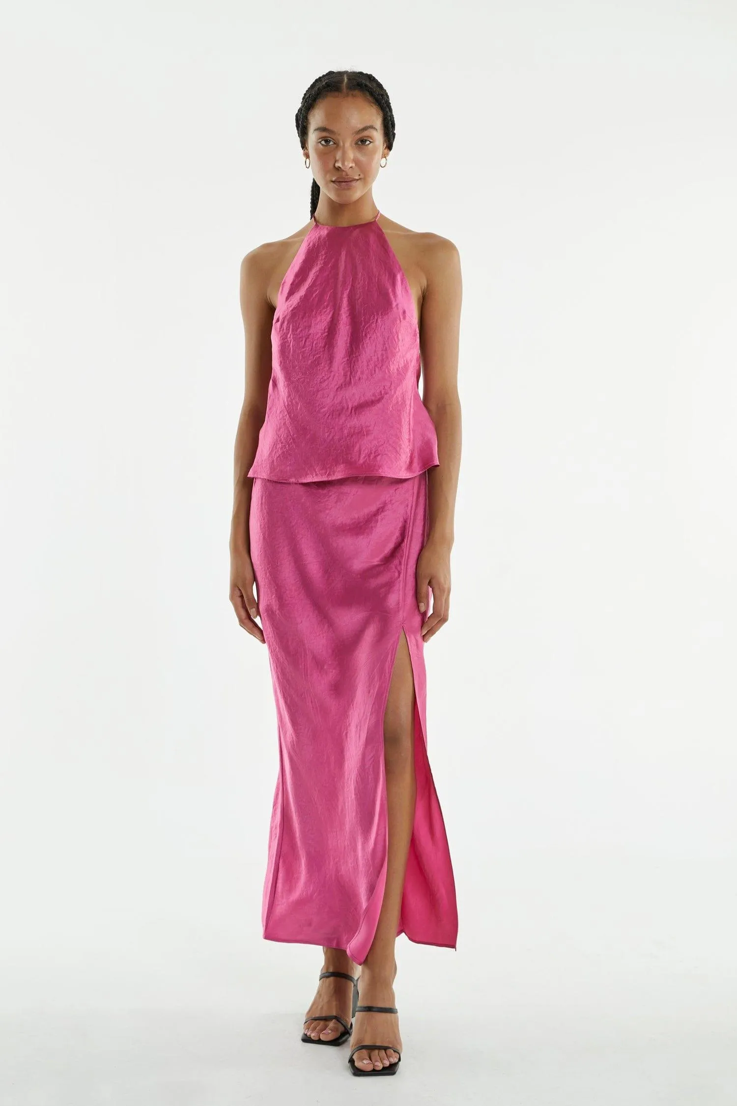 CRUSH BIAS SPLIT MAXI SKIRT | WATERMELON