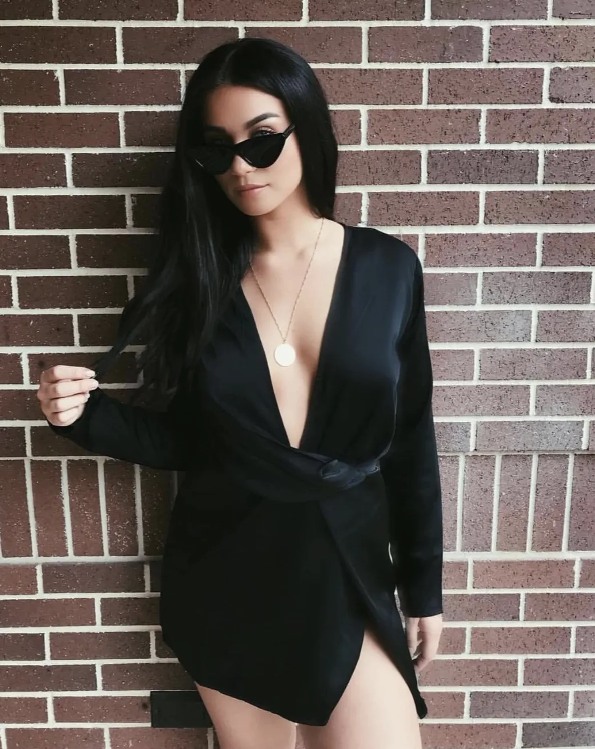 Deep V Neck Faux Wrap Dress