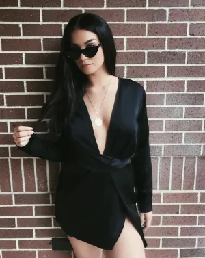 Deep V Neck Faux Wrap Dress