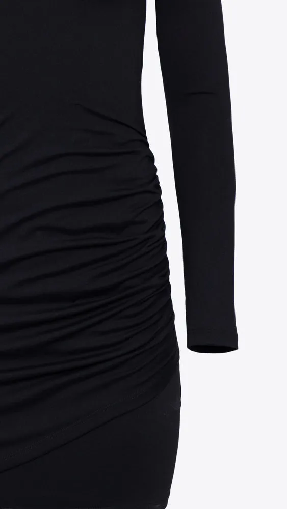 Deep V Wrap Bottom Dress - Black