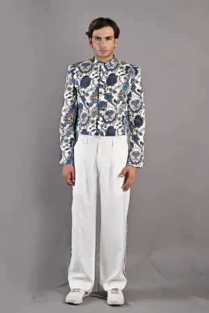 Dermot - Multi Blue Printed Short Jacket With Shirt & Pant Set
