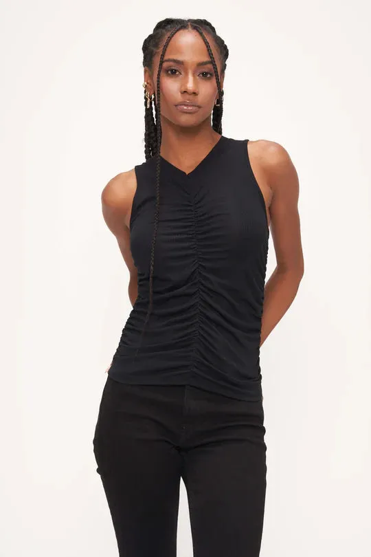 Dionne Ruched Rib Tank - Black