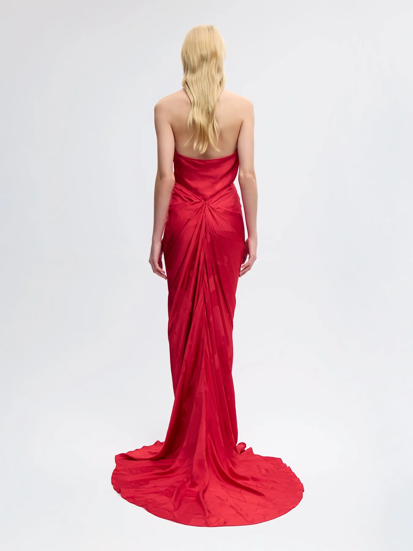 Draped Silk Maxi Skirt in Red