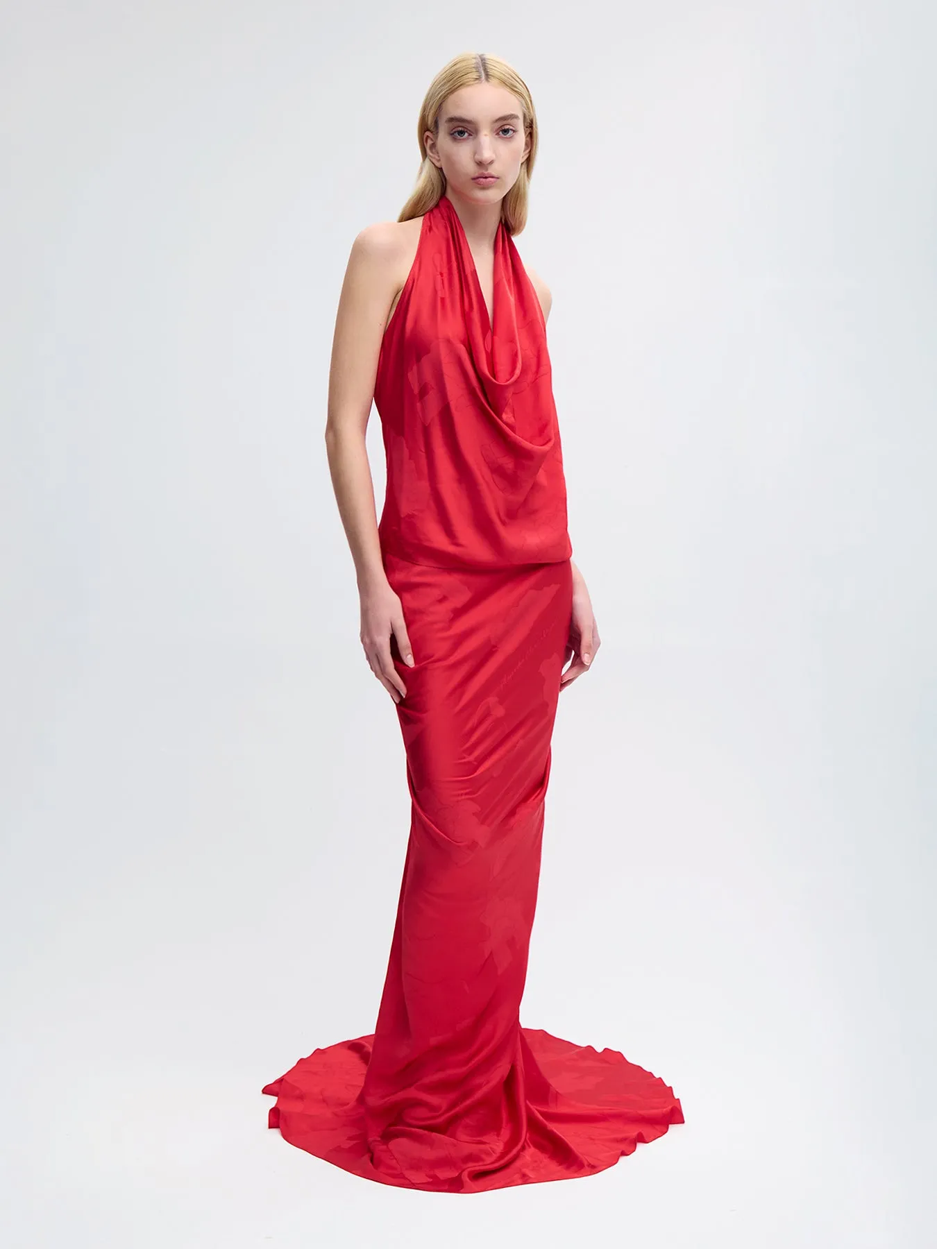 Draped Silk Maxi Skirt in Red