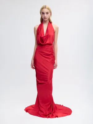 Draped Silk Maxi Skirt in Red