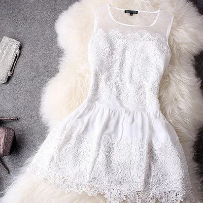 Dress Round Neck Sleeveless Lace Women Dress vestidos Party Dresses