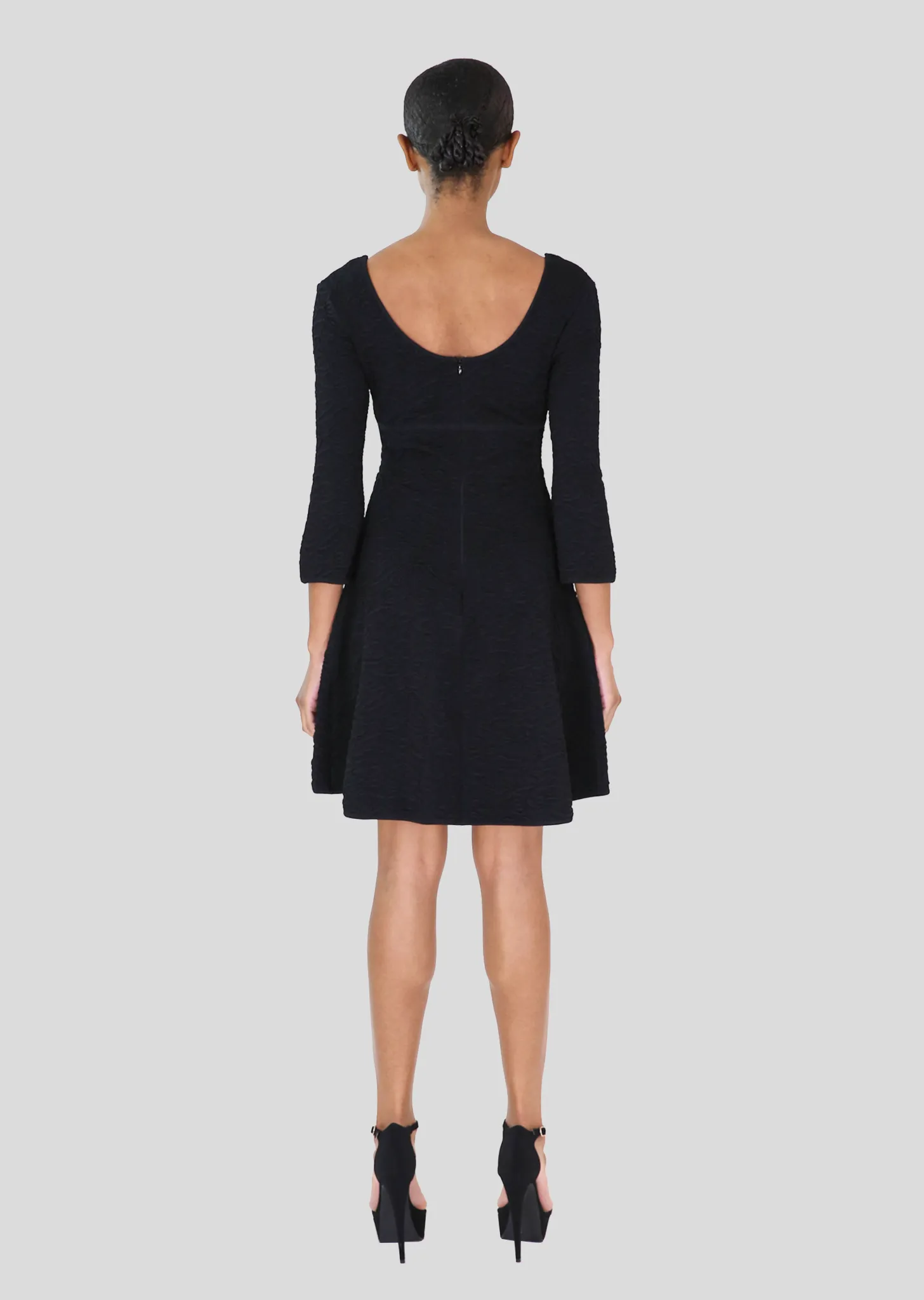 Edith - Knit Brocade Fabric, White and Textured Black Dress