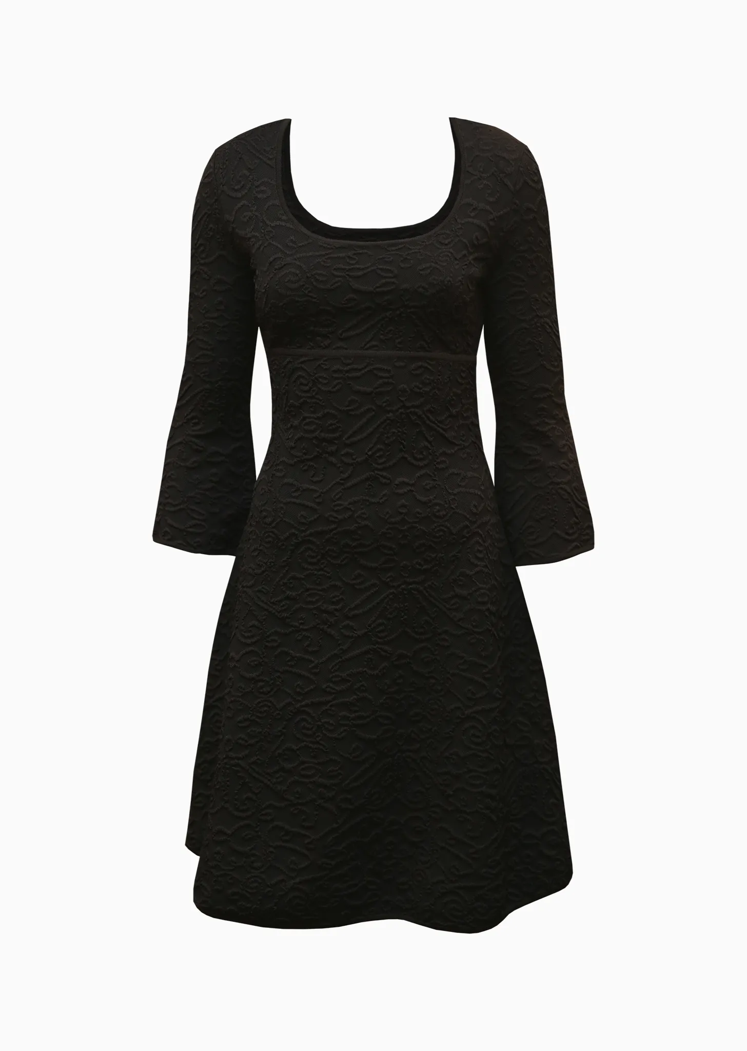 Edith - Knit Brocade Fabric, White and Textured Black Dress